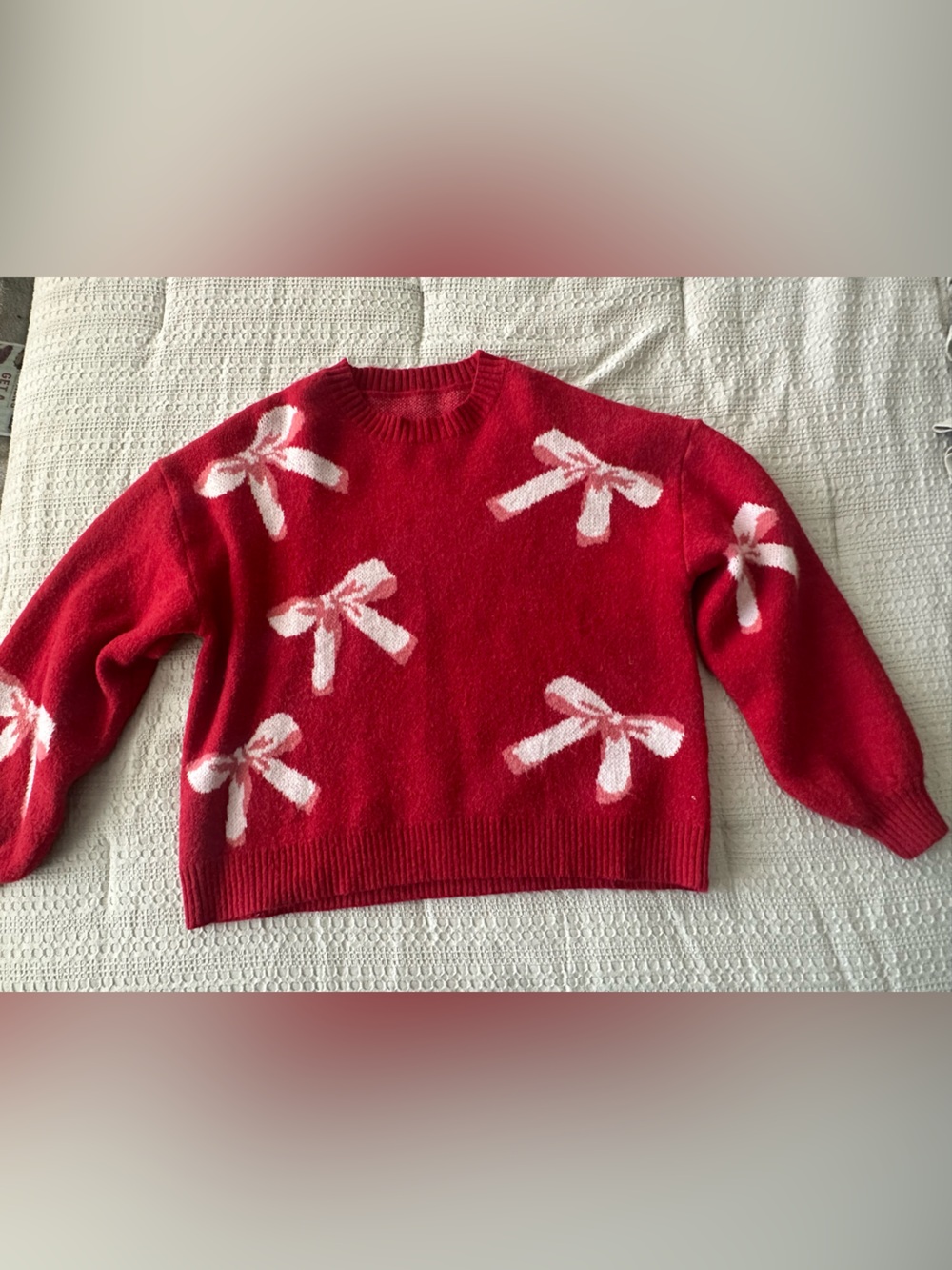 Red Bow-Print Women's Sweater